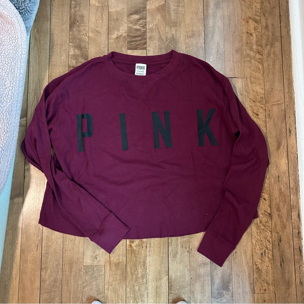 Victoria’s Secret Pink Waffle Cropped Long Sleeve T Shirt